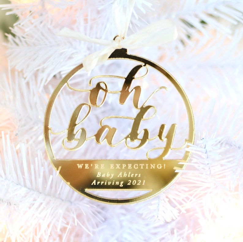 Oh Baby We're Expecting Customizable Baby Christmas Ornament, Personalized Gift, Pregnancy Announcement, Birth Announcement, baby boy, girl image 4
