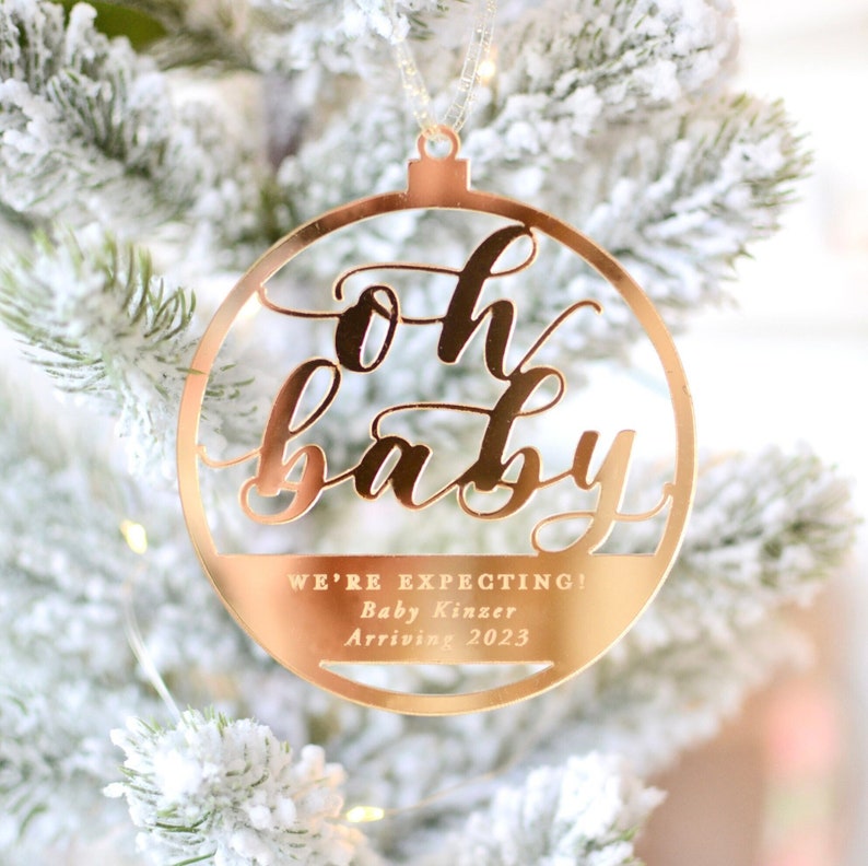 Oh Baby We're Expecting Customizable Baby Christmas Ornament, Personalized Gift, Pregnancy Announcement, Birth Announcement, baby boy, girl Gold Acrylic