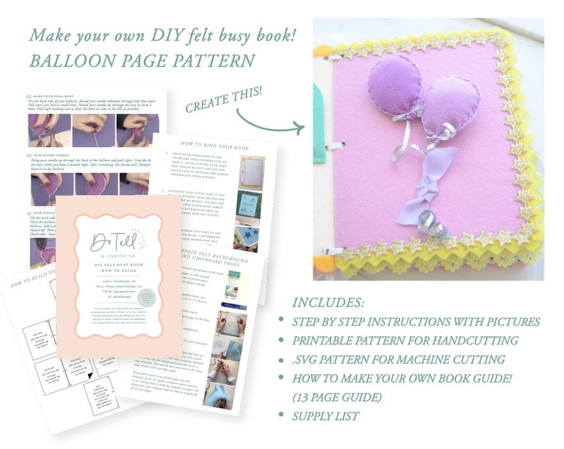 DIY Felt Busy Book SVG and PDF Pattern Page - Balloon Page - Etsy Australia