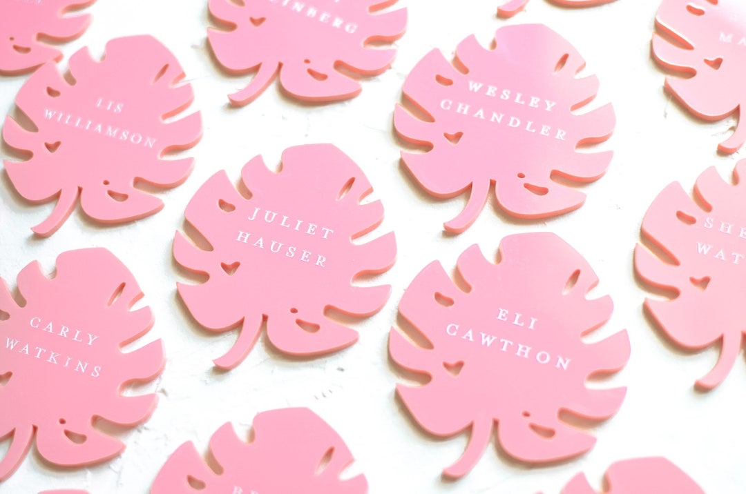 Acrylic Palm Leaf Place Card Set of 10, Tropical Place Cards, Tropical