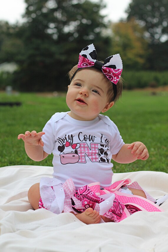 Holy Cow I m One Birthday Outfit Cowgirl Tutu Pink and Black