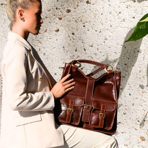 Echtleder-Einkaufstasche mit Reißverschluss für Damen, italienische Schulterhandtasche, große Geldbörse, mehrere Taschen, Premium-Geschenk für Sie