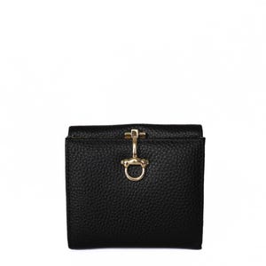 Portafoglio Piccolo in Vera  Pelle da donna con Elegante Chiusura a clip in oro, Portamonete e Portacarte Italiano Nero, Regalo perfetto