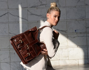 Leather Tote Bags for Women - Italian Handmade Large Shoulder Bag, Elegant and Functional Ladies Handbag. Mothers day gift