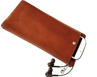 Handmade Calf Leather Wallet from Italy Made, Vegetable Tanned Long Business wallet, Sleek Minimalist Design, Gift for Him