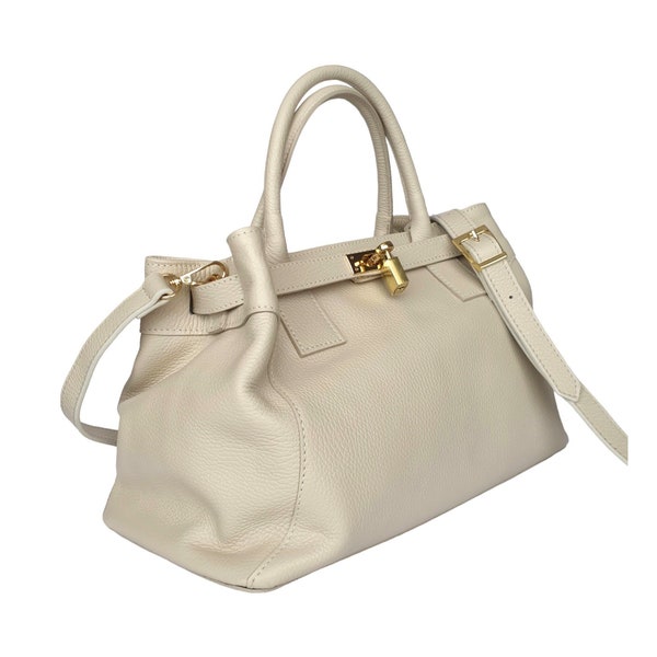 Italian Leather Handbag for Women, Elegant Tote with Zipper, Made in Italy.  Perfect Wife Gift