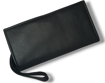 Genuine Leather Black Wallet from Italy, Long Business wallet, Sleek Minimalist Design, Perfect for Business and Travel