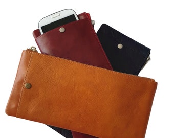 Handmade Calf Leather Wallet from Italy Made, Vegetable Tanned Long Business wallet, Sleek Minimalist Design, Gift for Him