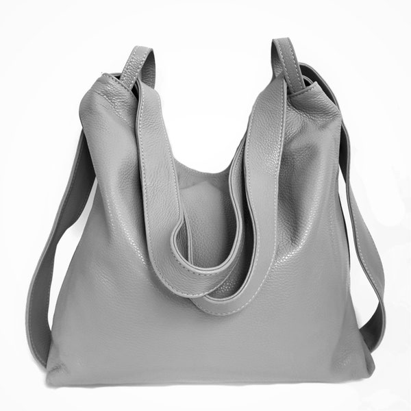 Grey Leather Convertible Backpack Purse for Women Girls. Fashion Shoulder Bags rucksack perfect for weekend college bag and work gifts bags