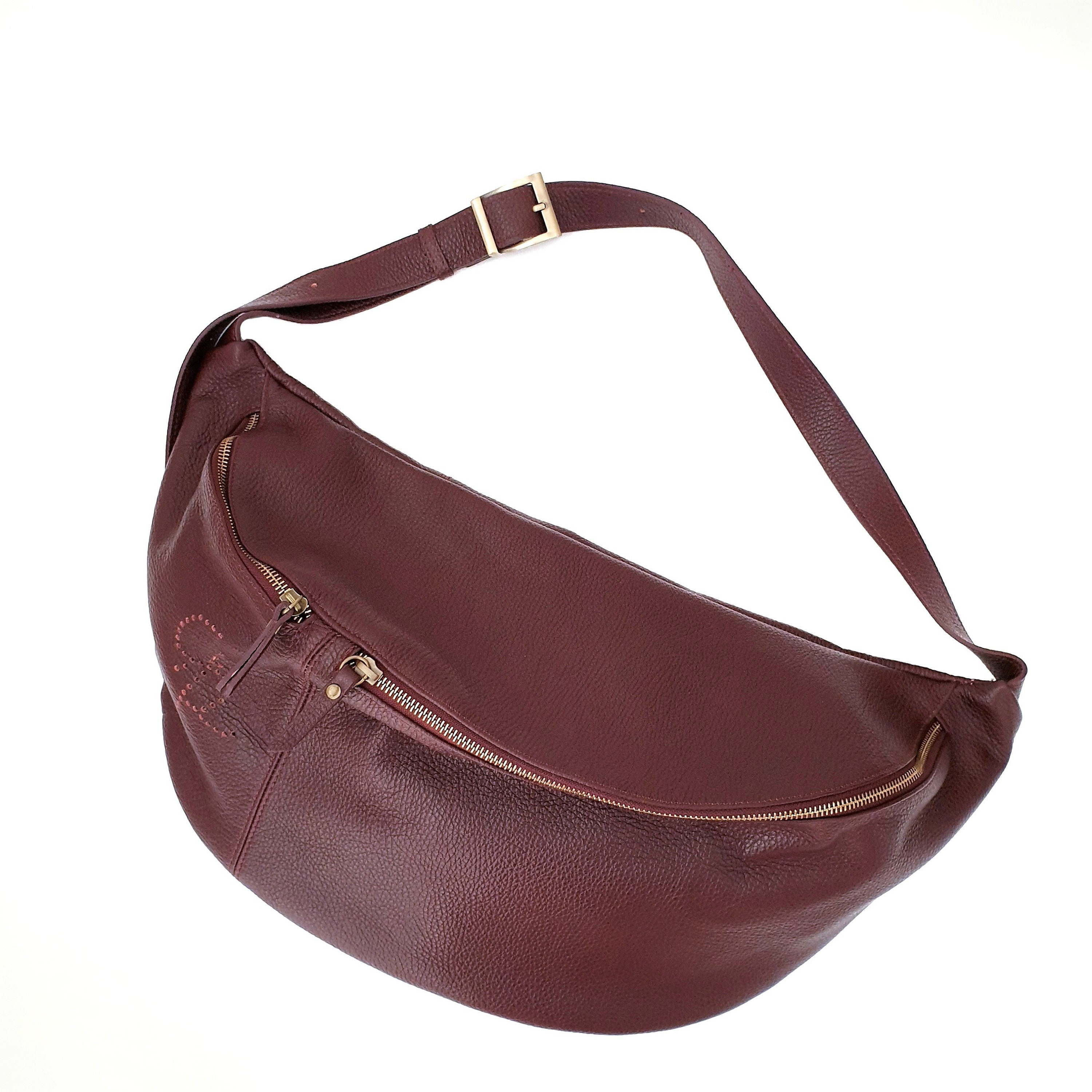 Big burgundy Shoulder chest bag. Fanny pack across body for Etsy