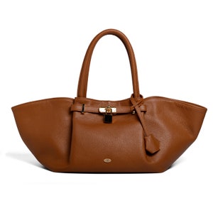 Women's Elegant Leather Tote Bag - Luxurious Versatile Accessory, with Trapezoidal Shape, Italian Craftsmanship