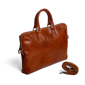 Handmade Italian Leather Laptop Briefcase: Slim Professional Work Bag