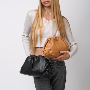 Italian Leather Dumpling Bag: Handmade Cloud Clutch with Strap