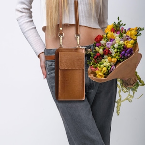Borsa a tracolla in pelle con portafoglio - Borsa a tracolla italiana con scomparti per carte, tracolla regolabile, regalo perfetto per lei