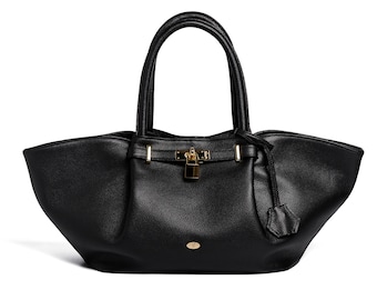 Women's Elegant Leather Tote Bag - Luxurious Versatile Accessory, with Trapezoidal Shape, Italian Craftsmanship