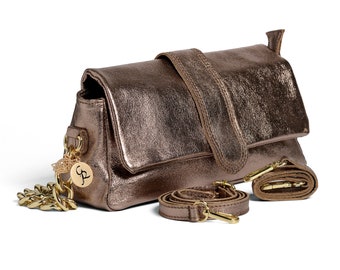 Elegant Leather Clutch Shoulder Bag, Handmade Italian Style, Perfect Soirée Clutch and Chic Daytime Accessory