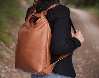 Leather Convertible Hobo Backpack Purse, Women's Large Shoulder Bag with Front Pockets. Perfect gift choice