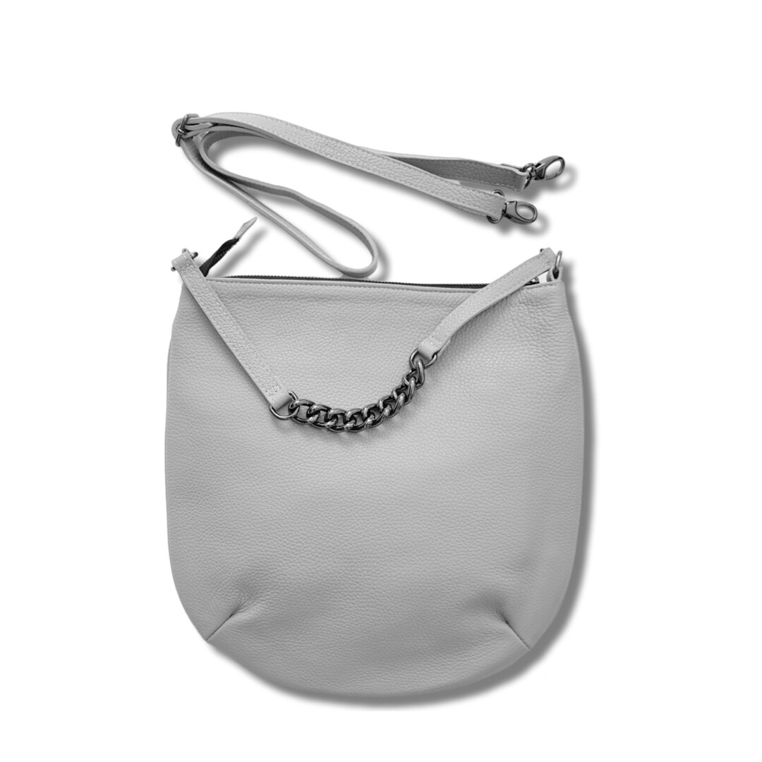 Leather Hobo Bag, Italian Handbags for Women, With Zipper, Medium Size