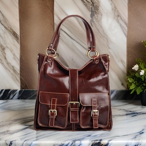 Einkaufstasche mit Reißverschluss, Italienische Vollnarbenleder-Einkaufstasche mit Taschen, Große Schultertasche, Robuste Damenhandtaschengeschenk