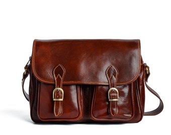 Leather Messenger Bag, Crossbody Bag for Men and Women, Full Grain Briefcase Shoulder bag from Italy. College gifts