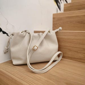 Italian Leather Clutch Handbag: Soft Drawstring Crossbody Purse
