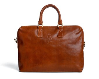 Brown Leather Laptop Briefcase Genuine Leather, Computer Bag for Men and Women, Slim Briefcase,italian leather handbags . Gift for business