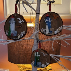 Set of 3 Handcrafted Lighthouse Ornaments