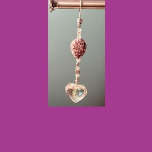 Handcrafted Pink Stone and Heart Crystal Suncatcher.