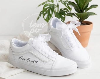 Add Pearls / Handmade Custom Wedding LEATHER / Canvas VANS