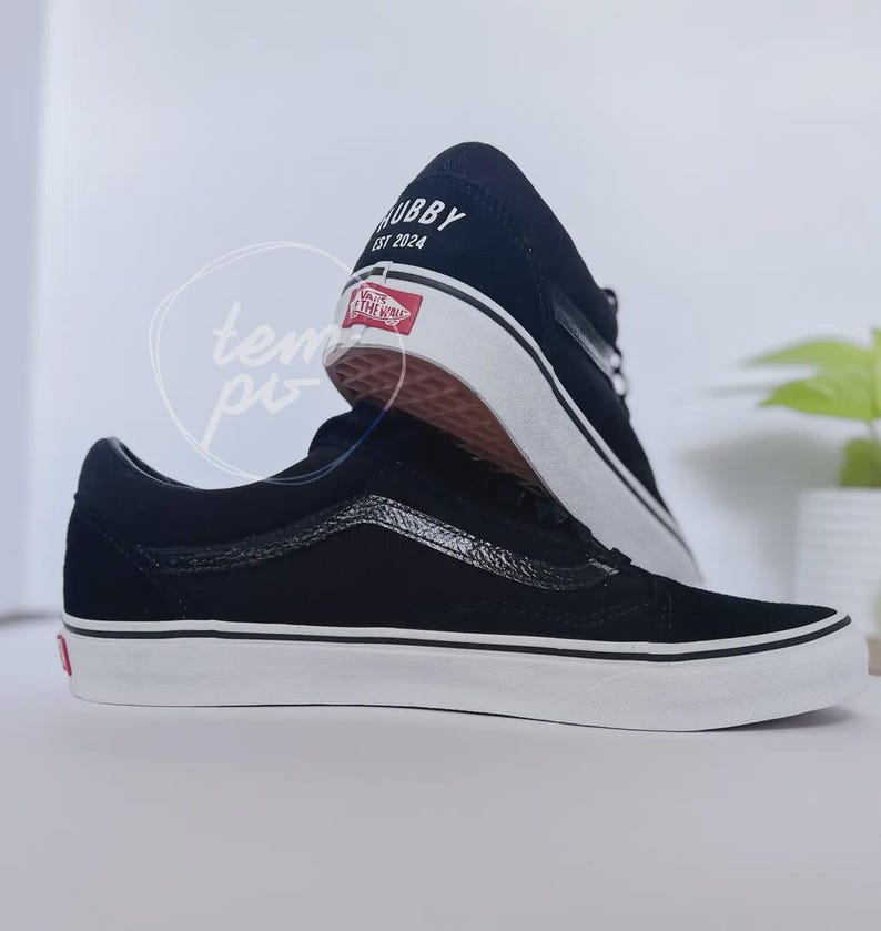 Custom Black Wedding Shoes / Wedding Canvas Old Skool VANS / Wedding shoes / Husband vans shoes Hubby shoes / Wedding sneakers / Groom Shoes image 3