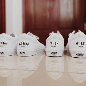 Custom Wedding LEATHER VANS / Canvas Wedding VANS shoes / Wedding shoes / Wifey Wife shoes / Husband Hubby Shoes / Wedding sneakers