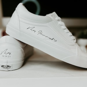 Custom Wedding Script Calligraphy LEATHER VANS / Canvas Wedding VANS shoes / Wedding Shoes / Wedding Sneakers / Wife Wifey Shoes