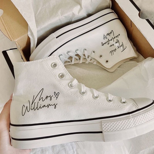 Script Calligraphy Custom Wedding Leather Platform Converse /Wedding High Tops / Custom Wedding Shoes / Wifey Wife shoes / Wedding converse