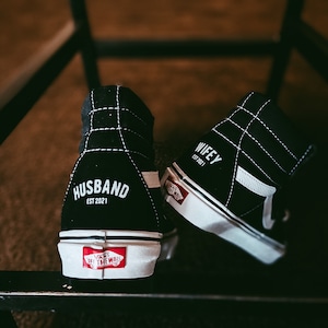 Custom Wedding High Tops VANS / Custom Wedding Shoes / Wedding shoes / Wifey shoes Wife shoes / Husband shoes Hubby Shoes / Wedding sneakers