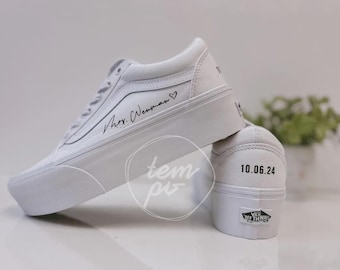 Custom Script Wedding Platform VANS / Canvas Wedding VANS / Wedding shoes / Wifey Wife shoes / Wedding Sneakers  / Wifey Est / Bridal Shoes