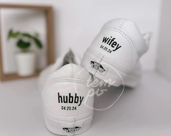 Lowercase Wedding VANS / Custom Wedding VANS / Wedding shoes / Wifey Est Wife Shoes / Husband Hubby Shoes / Bridal Shoes / Wedding Sneakers