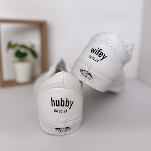 Custom Wedding LEATHER VANS / Canvas Wedding VANS shoes / Wedding shoes / Wifey Wife shoes / Husband Hubby Shoes / Wedding sneakers