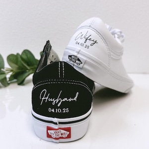 Custom Wedding LEATHER VANS / Canvas Wedding VANS shoes / Wedding shoes / Wifey Wife shoes / Husband Hubby Shoes / Wedding sneakers