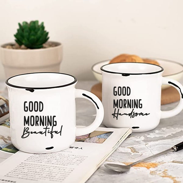 Handmade Custom Good Morning Nickname - Beautiful Handsome Camp Mug Ceramic Campfire Mug, Personalized Newlywed Just Married Gift