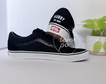 Custom Black Wedding Shoes / Wedding Canvas Old Skool VANS / Wedding shoes / Husband vans shoes Hubby shoes / Wedding sneakers / Groom Shoes
