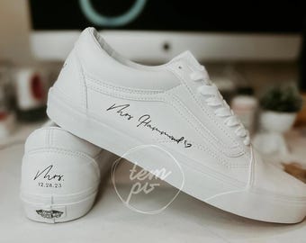 Custom Wedding Script Calligraphy VANS / Wedding VANS / Wedding Shoes / Wedding Sneakers / Wife Wifey Shoes / Bridal Shoes / Wifey Est