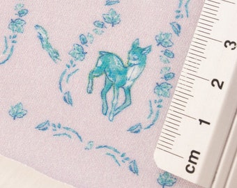 Miniature Cotton Jersey fabric for sewing doll clothes - border print- "mint spring melody" - Lavender pink