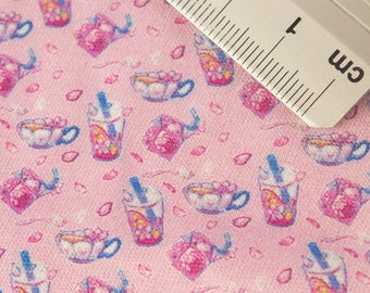 Miniature cotton jersey fabric for sewing doll clothes -  full cover pattern - "Friends under the cherry tree"