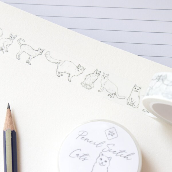 Washi Masking Tape "Pencil Sketch Cats"  - Katzen-Klebeband