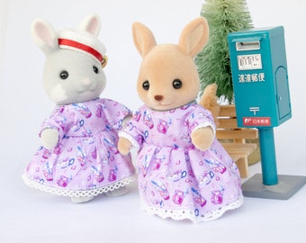 Sylvanian miniature dress - "greetings by post"- Friends under the cherry tree