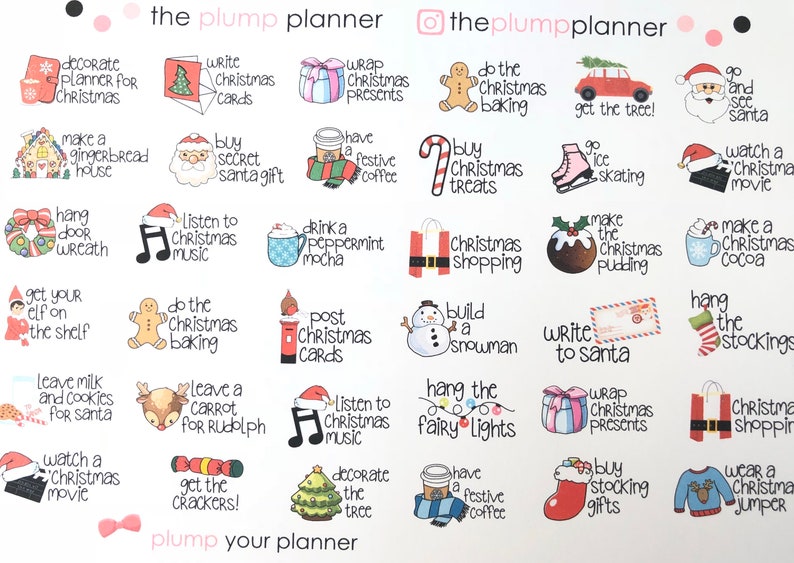 Christmas Bucket List Set Of 36 Stickers Perfect For Erin Condren Life Planner Kikki K Happy Planner Or Filofax Planner