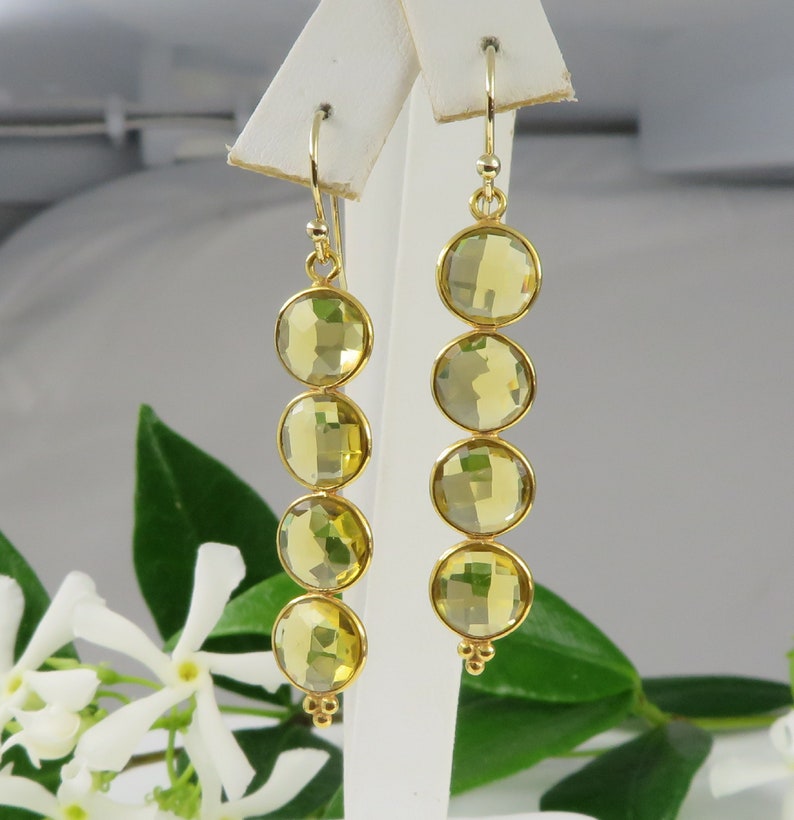 Four Dazzling Citrine Stones Chandelier Pendant Earrings