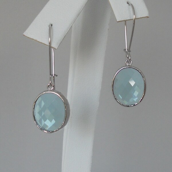 Oval Light Blue Aquamarine Colored Crystal Pendant Drop Earrings
