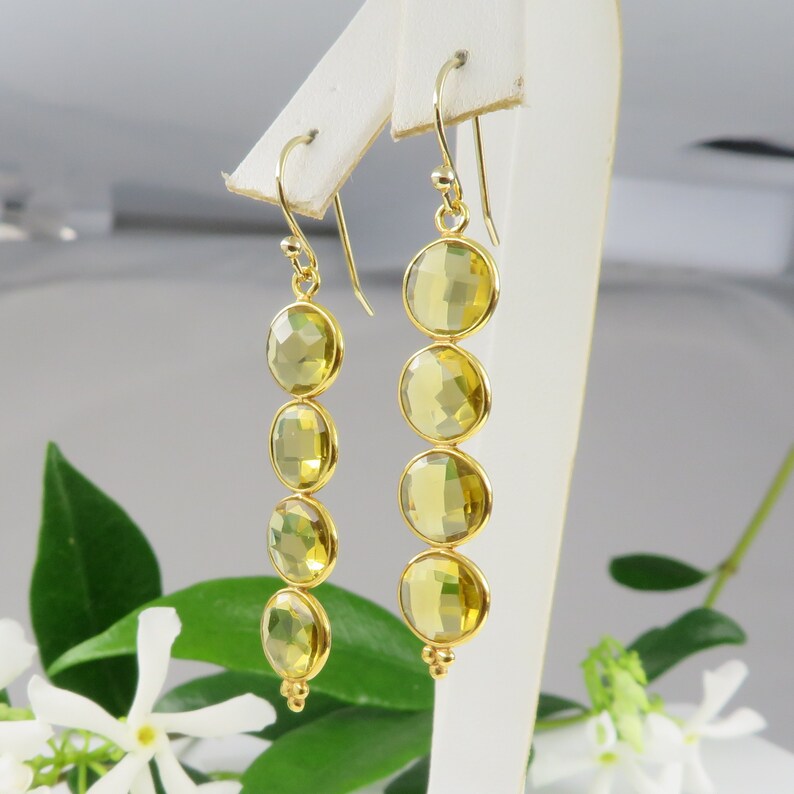 Four Dazzling Citrine Stones Chandelier Pendant Earrings