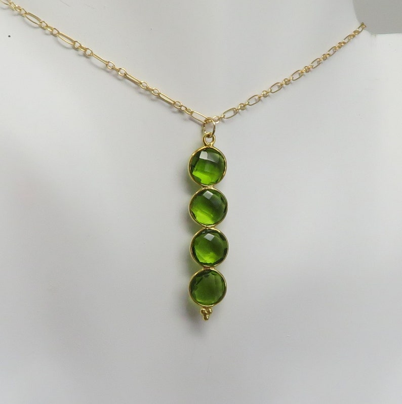 Four Tier Natural Bezel Cut Peridot Chandelier Pendant Necklace
